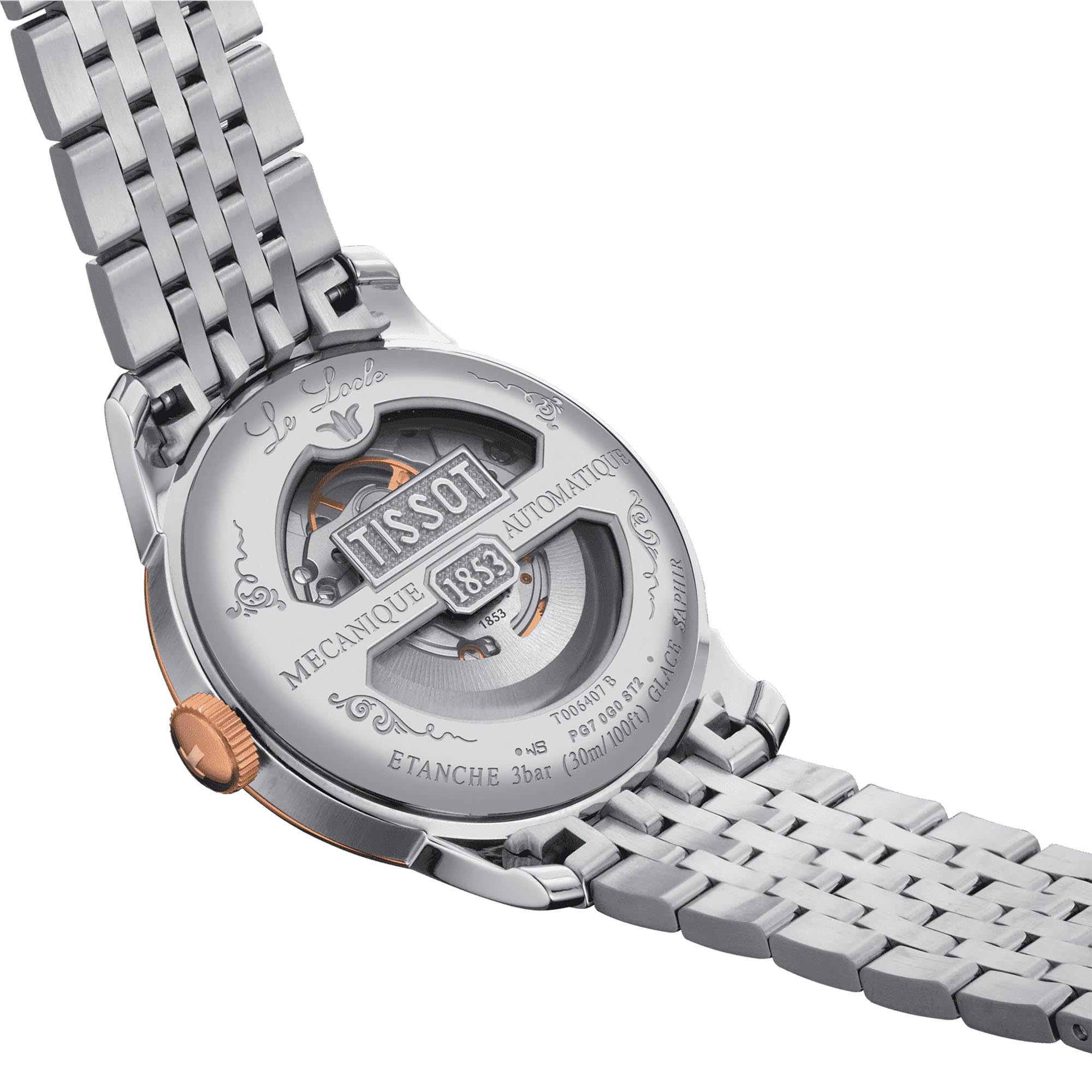 Tissot Le Locle Orologio Uomo Automatico Quadrante Argento - T006.407.22.033.02, Cassa 39.3mm, Cinturino Bicolore Acciaio E PVD Oro Rosa