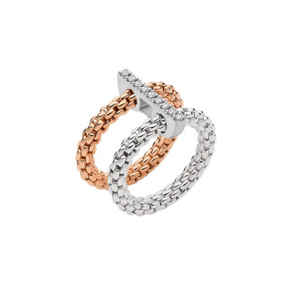 Roségold &amp;amp; Weißgold, Ringe, FOPE Prima doppelter Mesh-Ring mit Diamantpavé, Ref: 74008AX_BB_1_XBX_00M