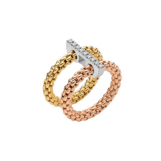 Gelbgold &amp;amp; Roségold &amp;amp; Weißgold, Ringe, FOPE Prima doppelter Mesh-Ring mit Diamantpavé, Ref: 74008AX_BB_3_XBX_00L