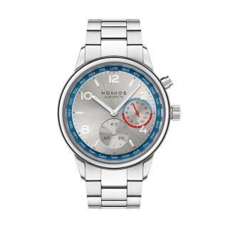 Damen- und Herrenuhr, NOMOS Glashütte Club Sport Neomatik Weltzeit silber, Ref: 791.SB