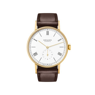 Damenuhr, NOMOS Glashütte Ludwig Gold Emailleweiß Doré, Ref: 216