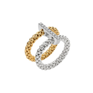 Gelbgold &amp;amp; Weißgold, Ringe, FOPE Prima doppelter Mesh-Ring mit Diamantpavé, Ref: 74008AX_BB_2_XBX_0XL