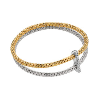 Gelbgold &amp;amp; Weißgold, Armschmuck, FOPE Prima doppeltes Mesh-Armband mit Diamantpavé, Ref: 74008BX_BB_2_XBX_0XL