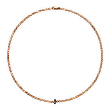         Roségold, Halsschmuck, FOPE Prima Halskette mit schwarzen Diamanten