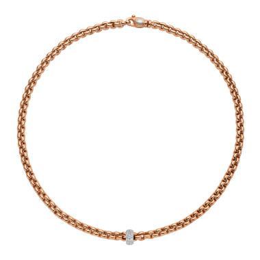         Roségold, Halsschmuck, FOPE Eka Flex'it Halskette mit Pavébesatz