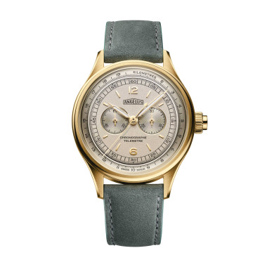         Damen- und Herrenuhr, Automatik, Angelus CHRONOGRAPHE TÉLÉMÈTRE YELLOW GOLD WHITE