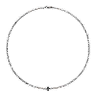         Weißgold, Halsschmuck, FOPE Prima Halskette mit schwarzen Diamanten