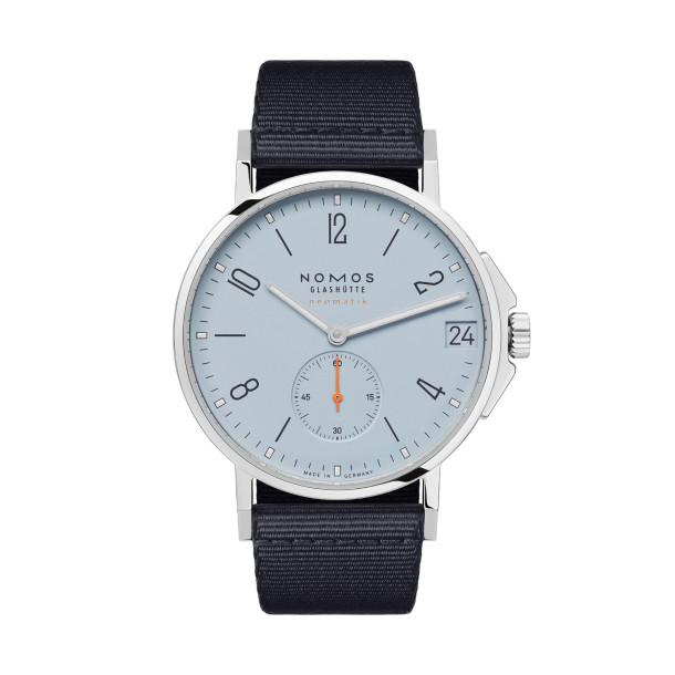         Damen- und Herrenuhr, Automatik, NOMOS Glashütte Ahoi neomatik 38 Datum sky