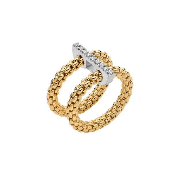         Gelbgold, Ringe, FOPE Prima doppelter Mesh-Ring mit Diamantpavé