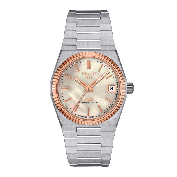         Damen- und Herrenuhr, Automatik, Tissot PRX Goldlünette 35mm