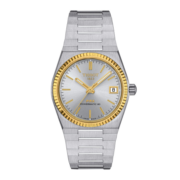         Damen- und Herrenuhr, Automatik, Tissot PRX Goldlünette 35mm