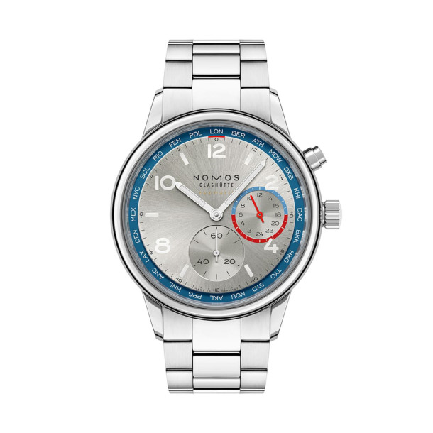         Damen- und Herrenuhr, Automatik, NOMOS Glashütte Club Sport Neomatik Weltzeit silber