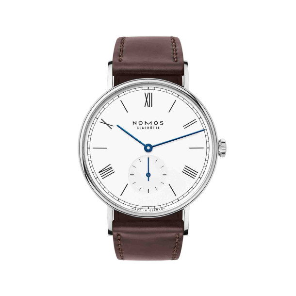         Damen- und Herrenuhr, Handaufzug, NOMOS Glashütte Ludwig 38 emailleweiß